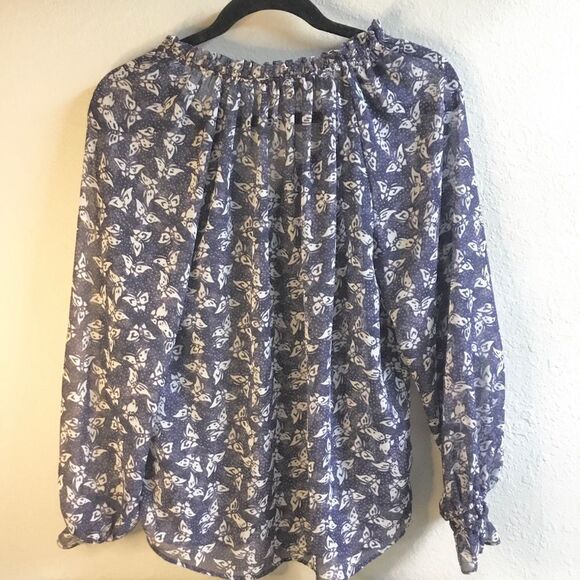 Long sleeve sheer butterfly blouse ruffle collar and sleeves cottagecore floaty - Picture 2 of 6